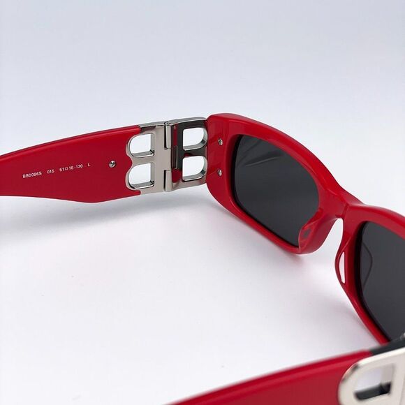 Balenciaga BB0096S 015 Sunglasses Red Silver Logo Rectangle Unisex - Picture 14 of 15